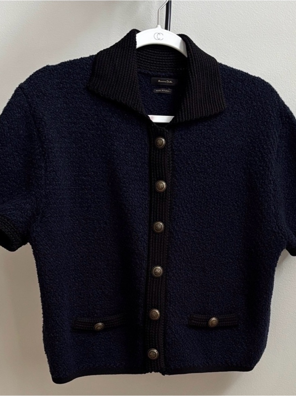 Navy Massimo Dutti Bouclé Short-Sleeve Button Cardigan